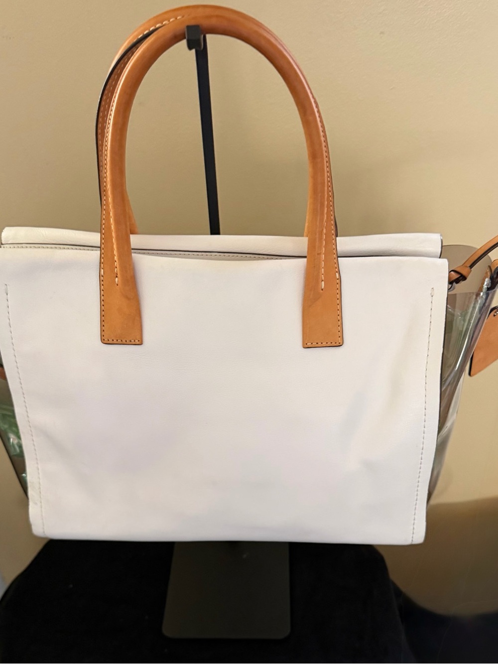 Coach White Leather Tote with Tan Handles and Black-Pattern Accent - Picture 2 of 5